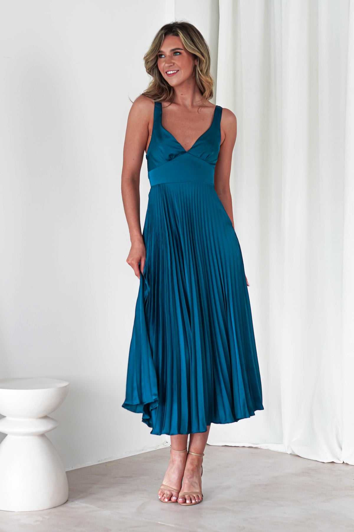 Cheri Pleated Midaxi Dress | Teal | Oh Hello Clothing