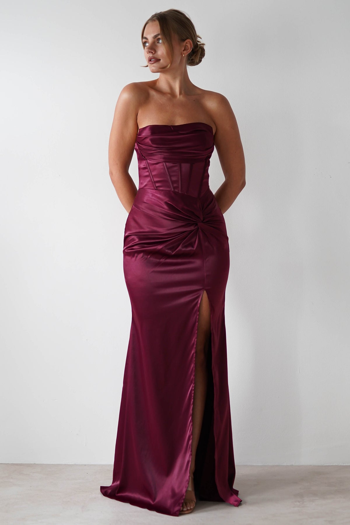 Clydee Soft Corset Maxi Gown | Burgundy | Oh Hello Clothing