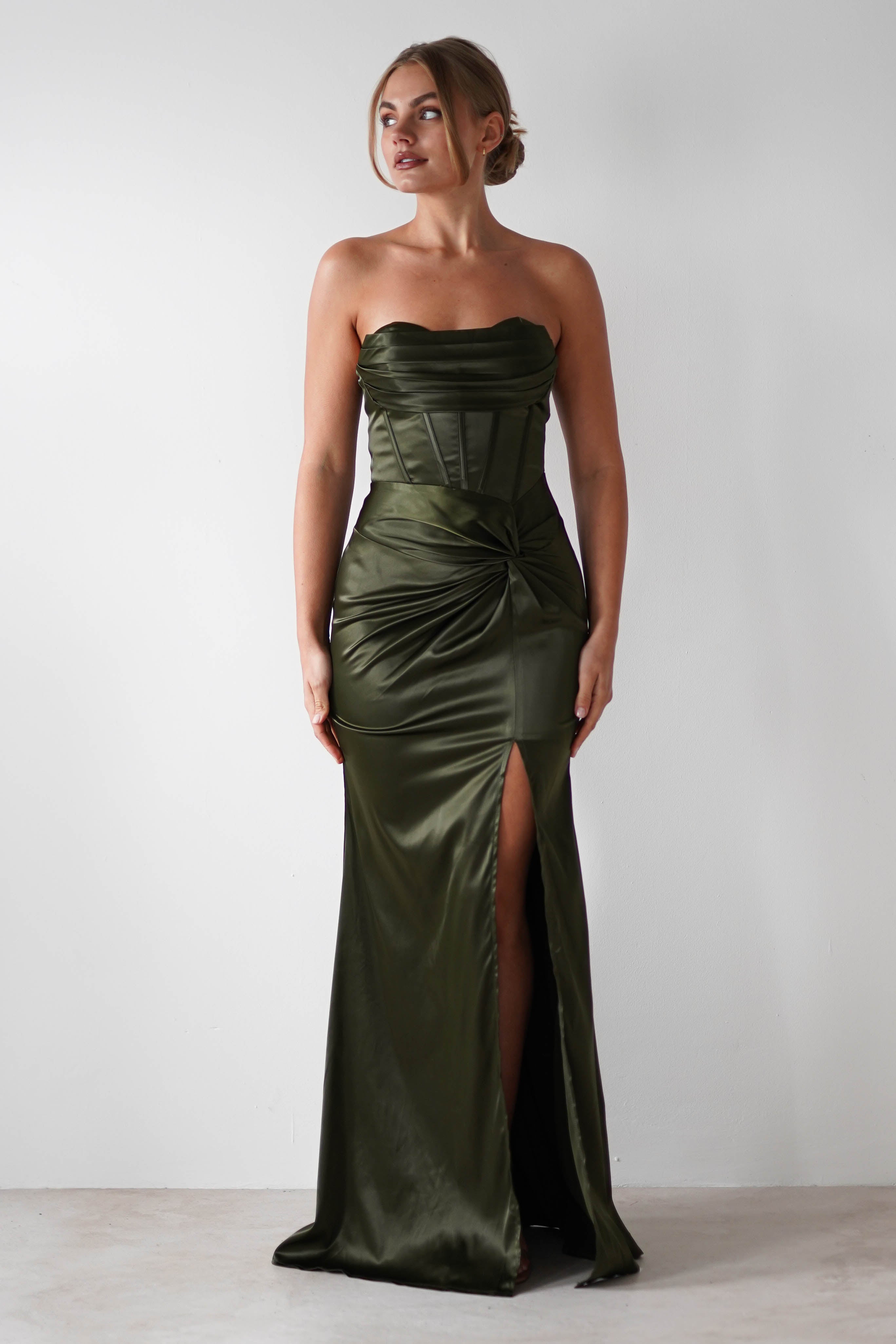 Clydee Soft Corset Maxi Gown | Olive | Debs & Prom | Formal Gown | Oh Hello Clothing