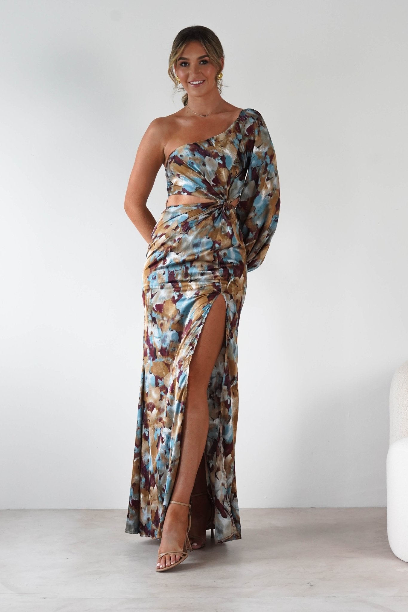 Corina One Sleeve Maxi Dress Mixed Print | Wedding Guest Dress | One Shoulder | Maxi | Oh Hello Clothing