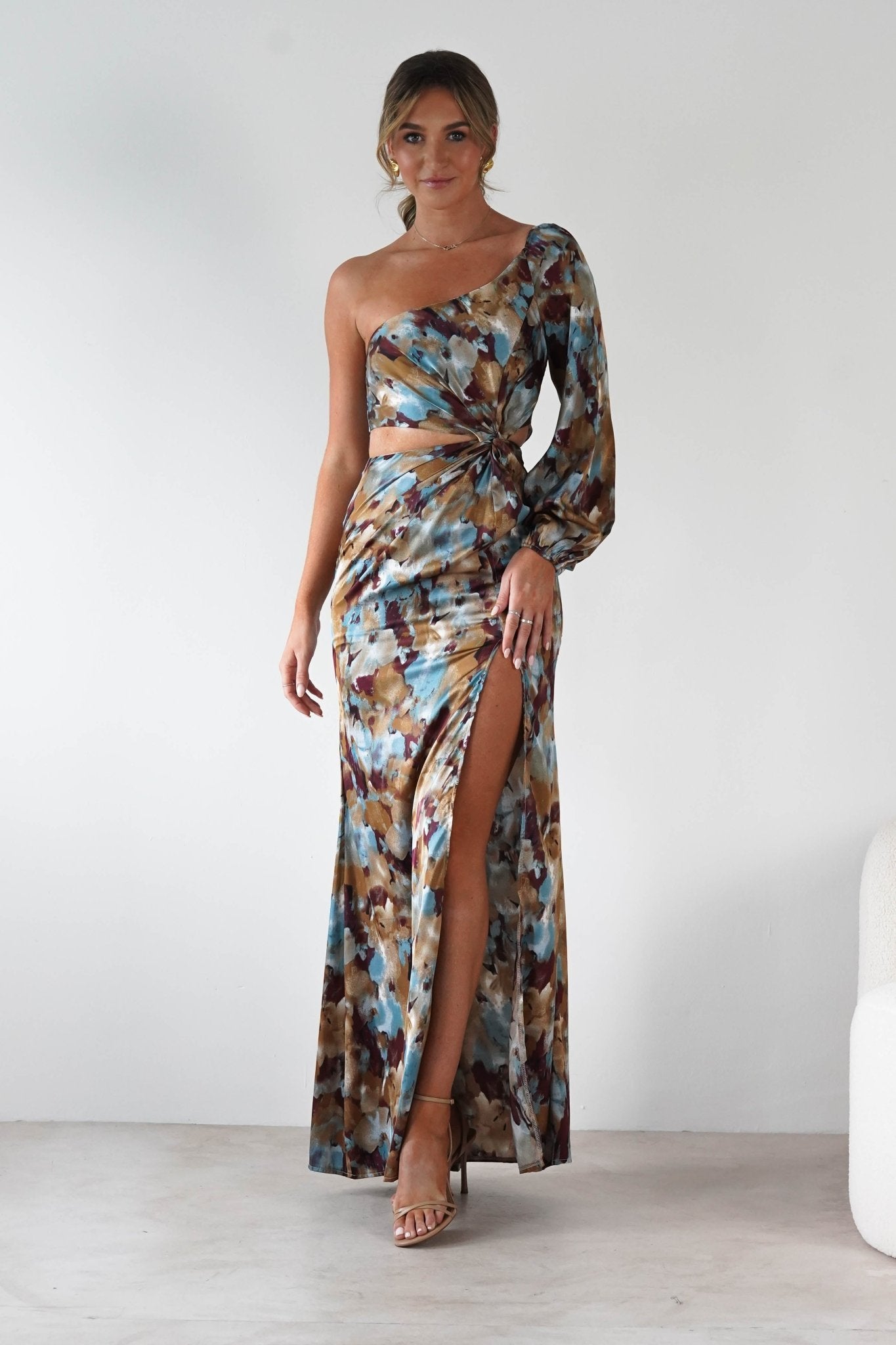 Corina One Sleeve Maxi Dress Mixed Print | Wedding Guest Dress | One Shoulder | Maxi | Oh Hello Clothing