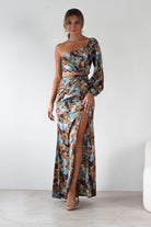 Corina One Sleeve Maxi Dress Mixed Print | Wedding Guest Dress | One Shoulder | Maxi | Oh Hello Clothing
