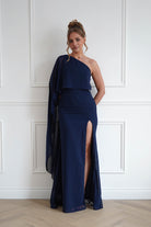 Oh Hello Clothing Women > Clothing > Dresses Criselda One Shoulder Chiffon Maxi Dress | Navy
