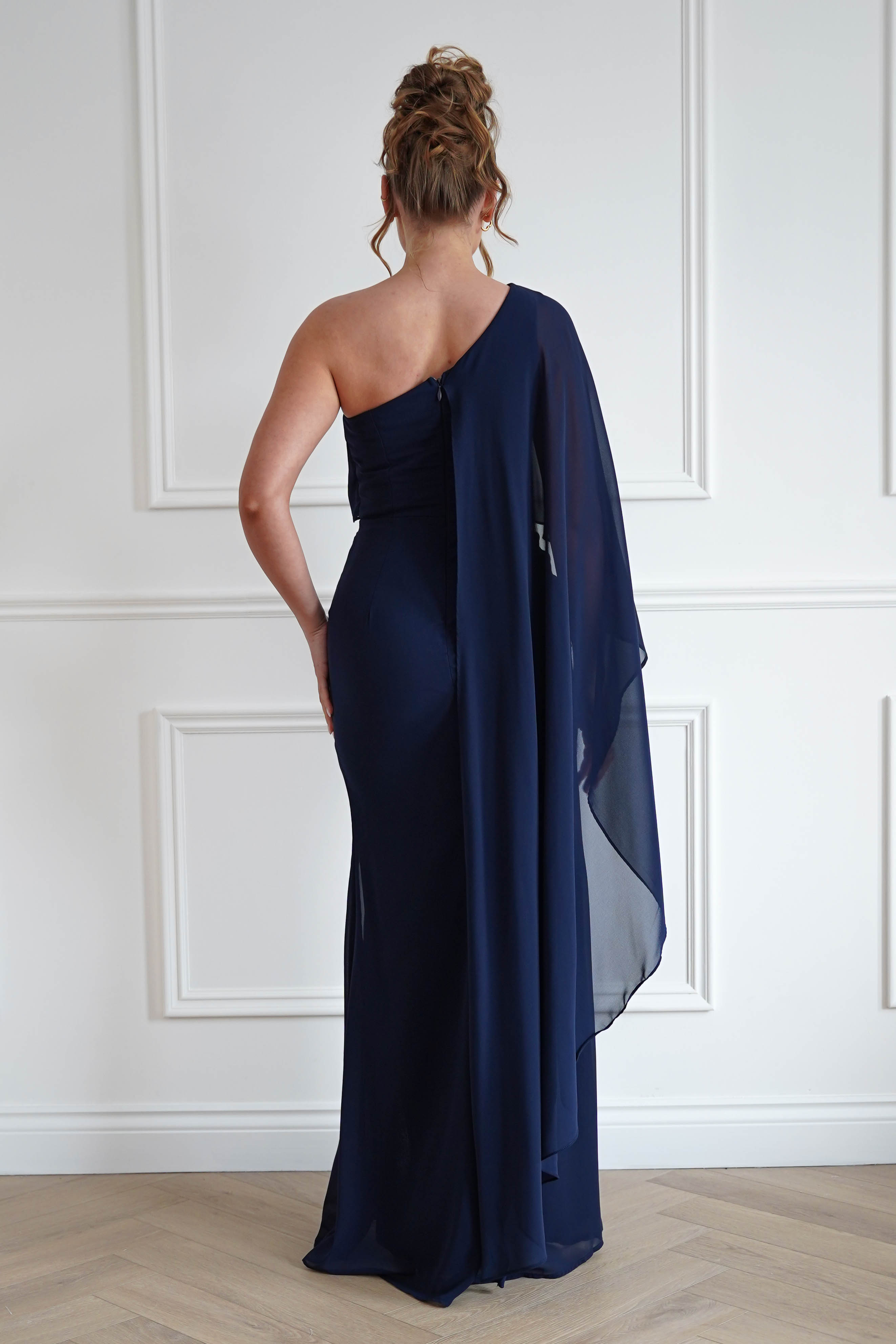 Oh Hello Clothing Women > Clothing > Dresses Criselda One Shoulder Chiffon Maxi Dress | Navy