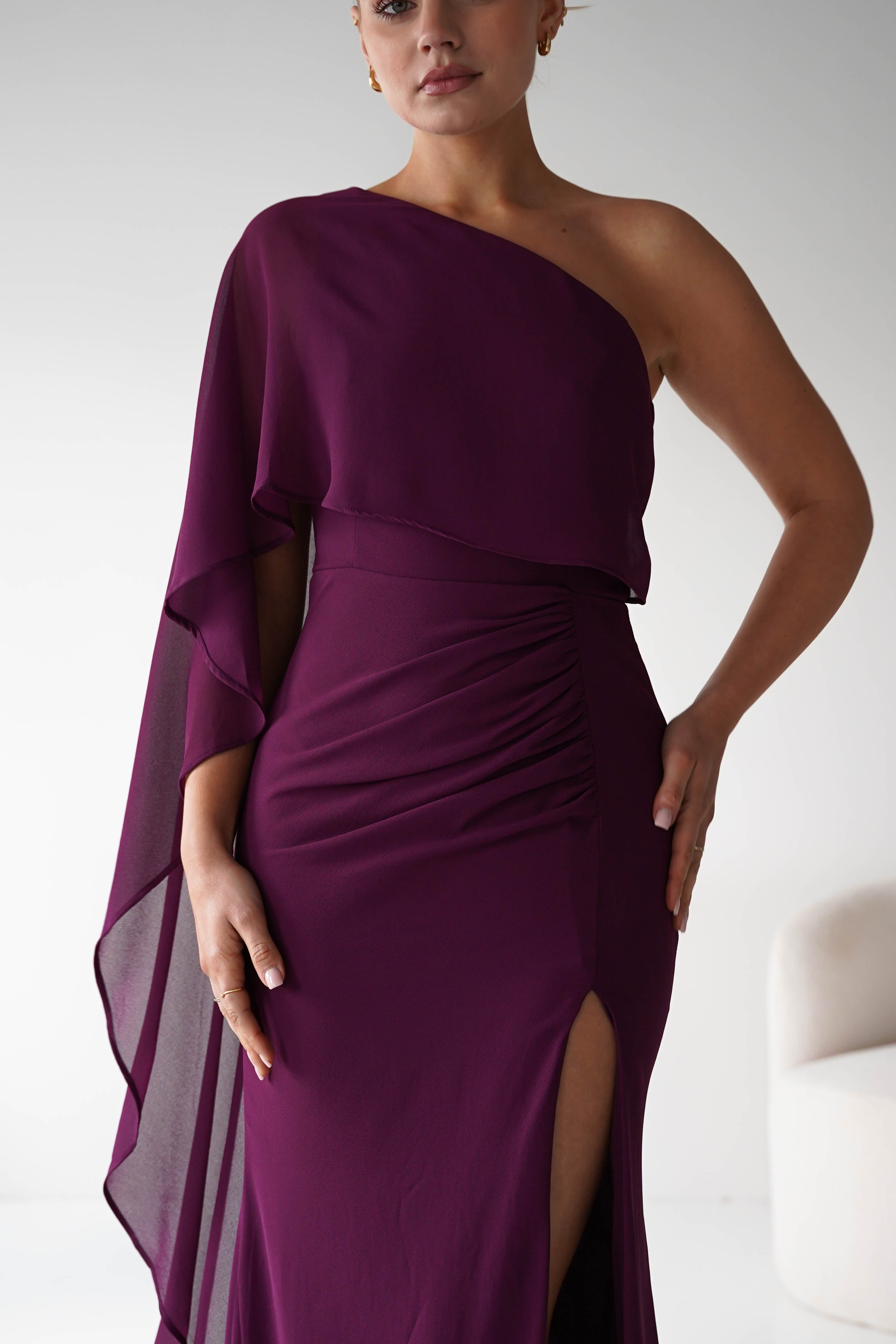 Oh Hello Clothing Women > Clothing > Dresses Criselda One Shoulder Chiffon Maxi Dress | Plum