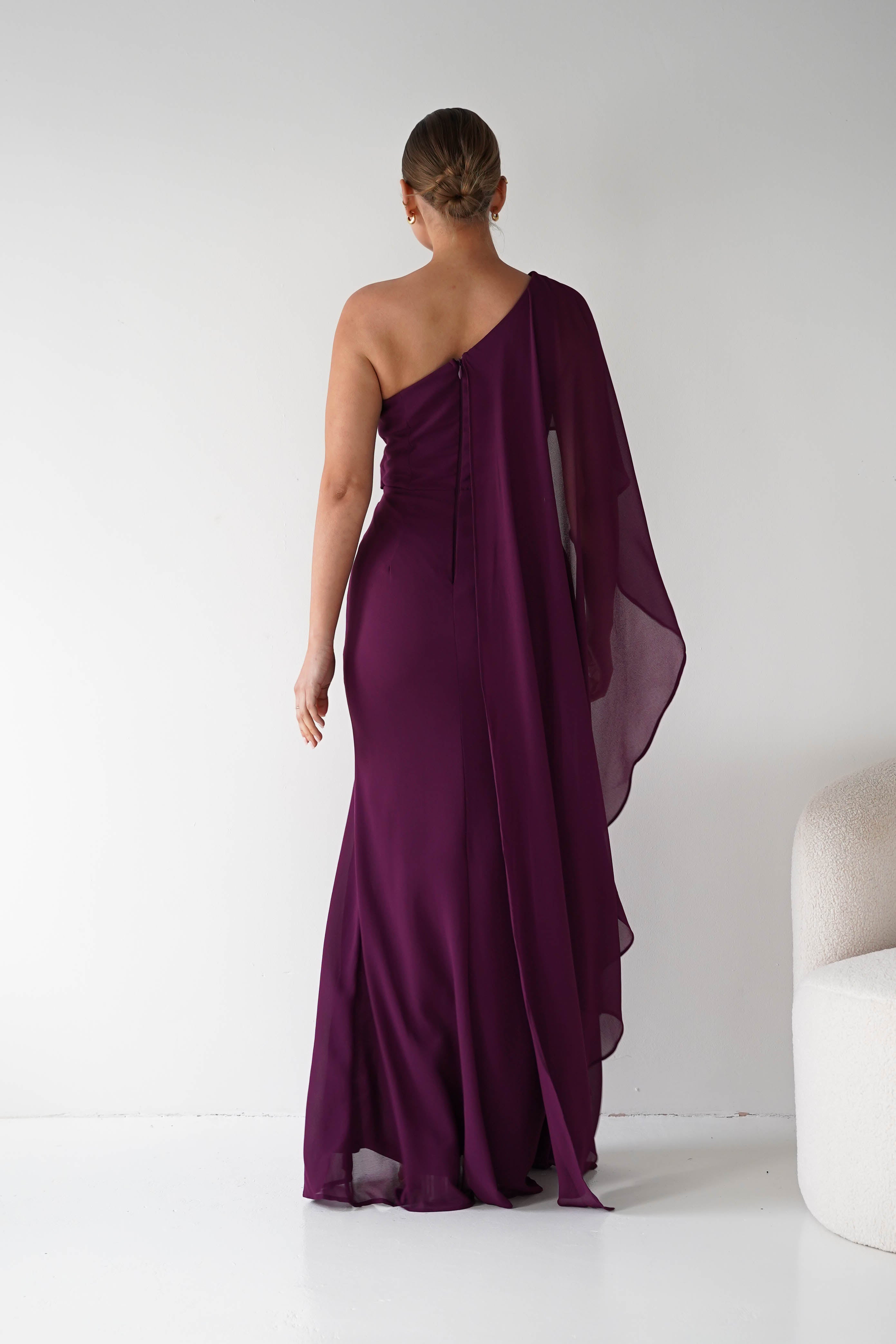 Oh Hello Clothing Women > Clothing > Dresses Criselda One Shoulder Chiffon Maxi Dress | Plum