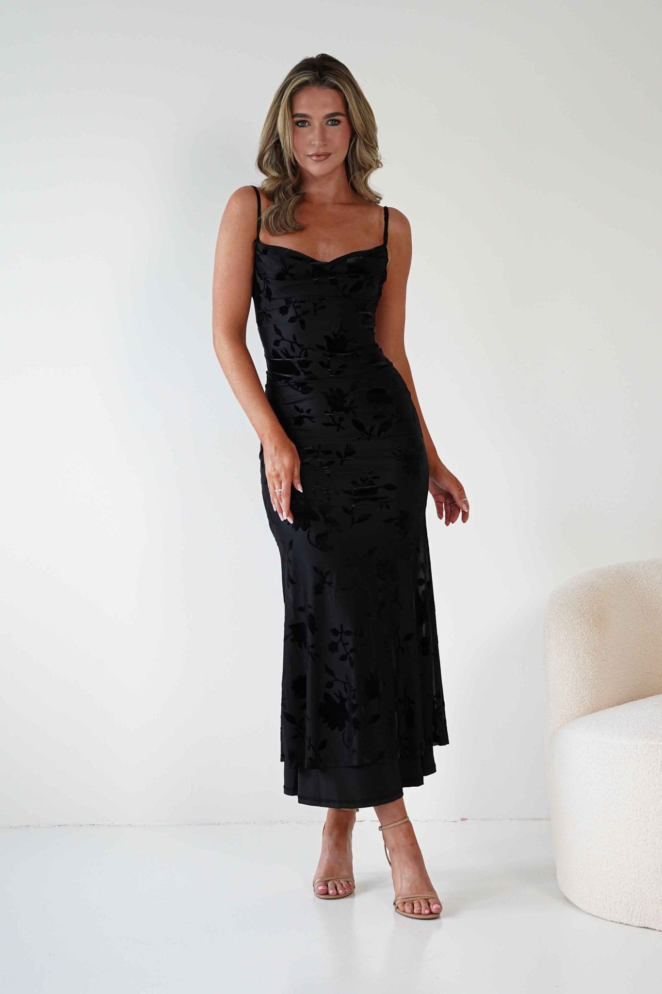Dahlia Floral Jacquard Maxi Dress Black | Wedding Guest Dress | Maxi | Oh Hello Clothing
