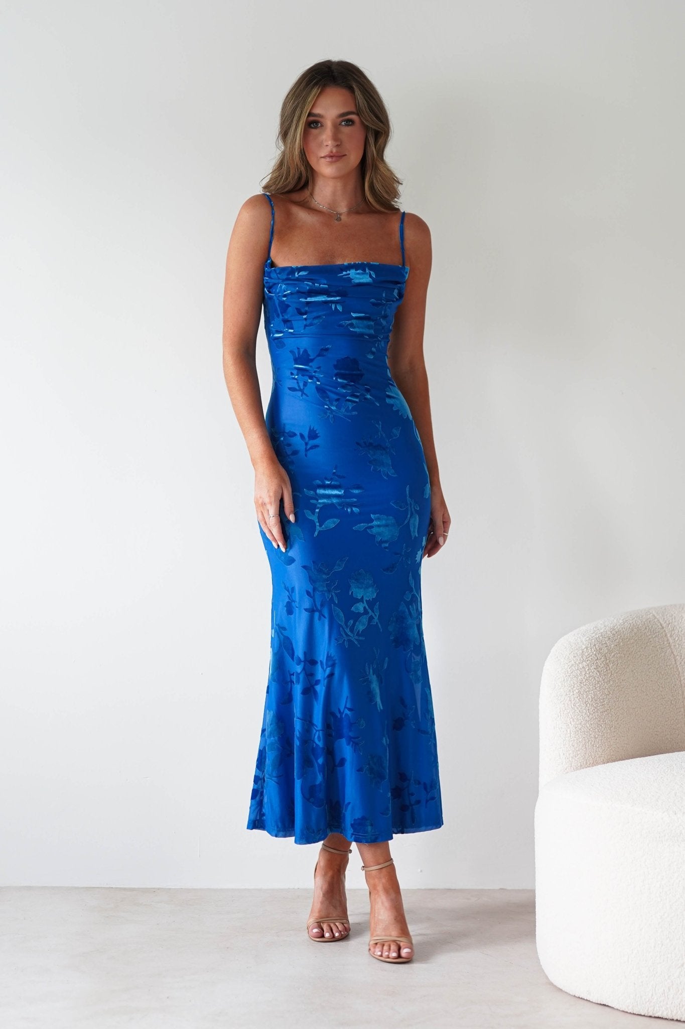 Dahlia Floral Jacquard Maxi Dress Royal Blue | Wedding Guest Dress | Maxi | Oh Hello Clothing