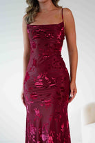 Dahlia Floral Jacquard Maxi Dress Wine | Wedding Guest Dress | Maxi | Oh Hello Clothing