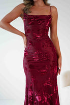 Dahlia Floral Jacquard Maxi Dress Wine | Wedding Guest Dress | Maxi | Oh Hello Clothing