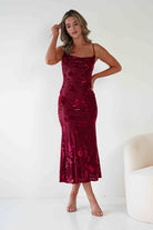 Dahlia Floral Jacquard Maxi Dress Wine | Wedding Guest Dress | Maxi | Oh Hello Clothing