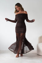 Dalton Mesh Maxi Dress Brown | Wedding Guest Dress | Maxi | Mesh | Oh Hello Clothing