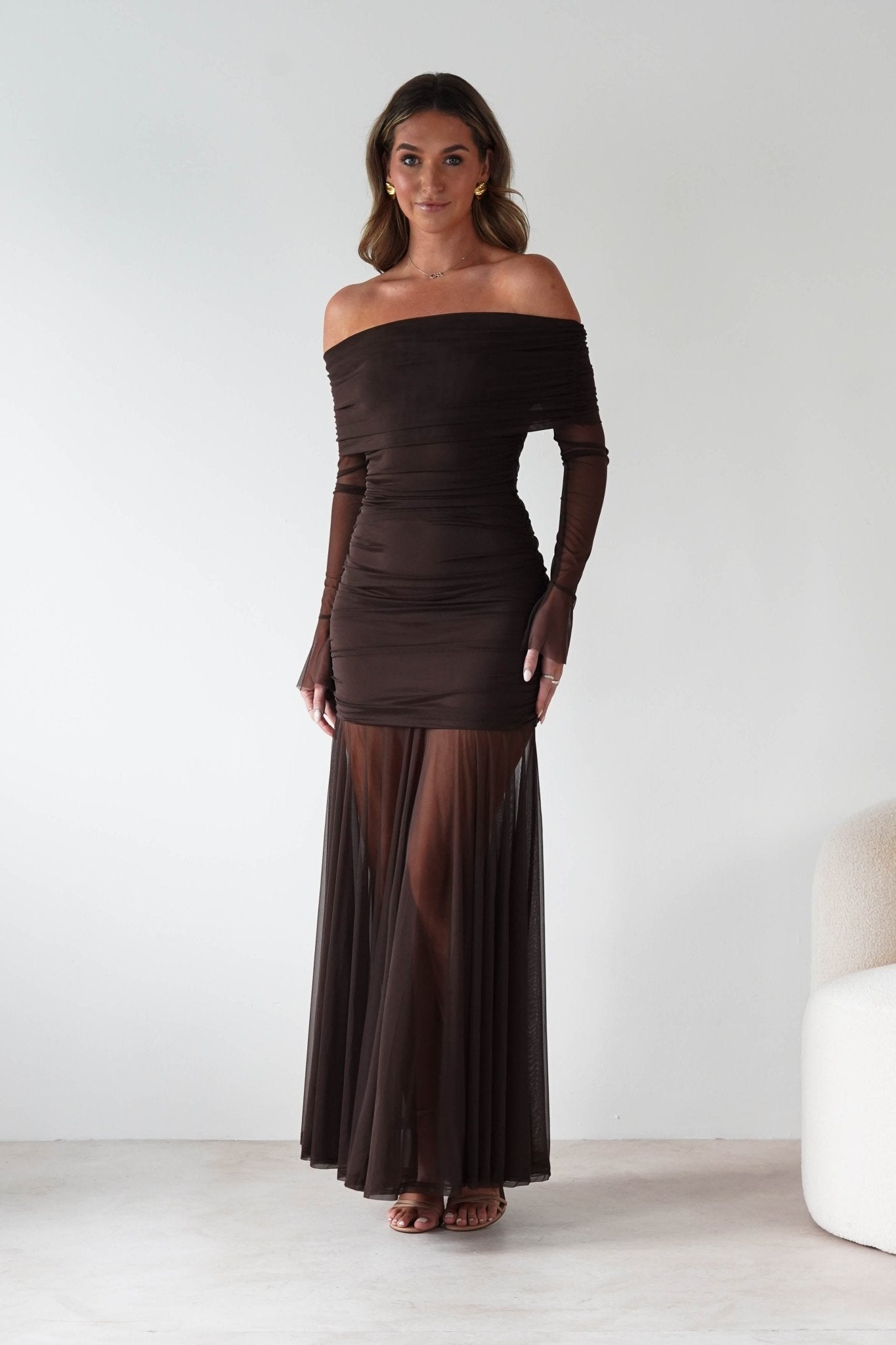 Dalton Mesh Maxi Dress Brown | Wedding Guest Dress | Maxi | Mesh | Oh Hello Clothing