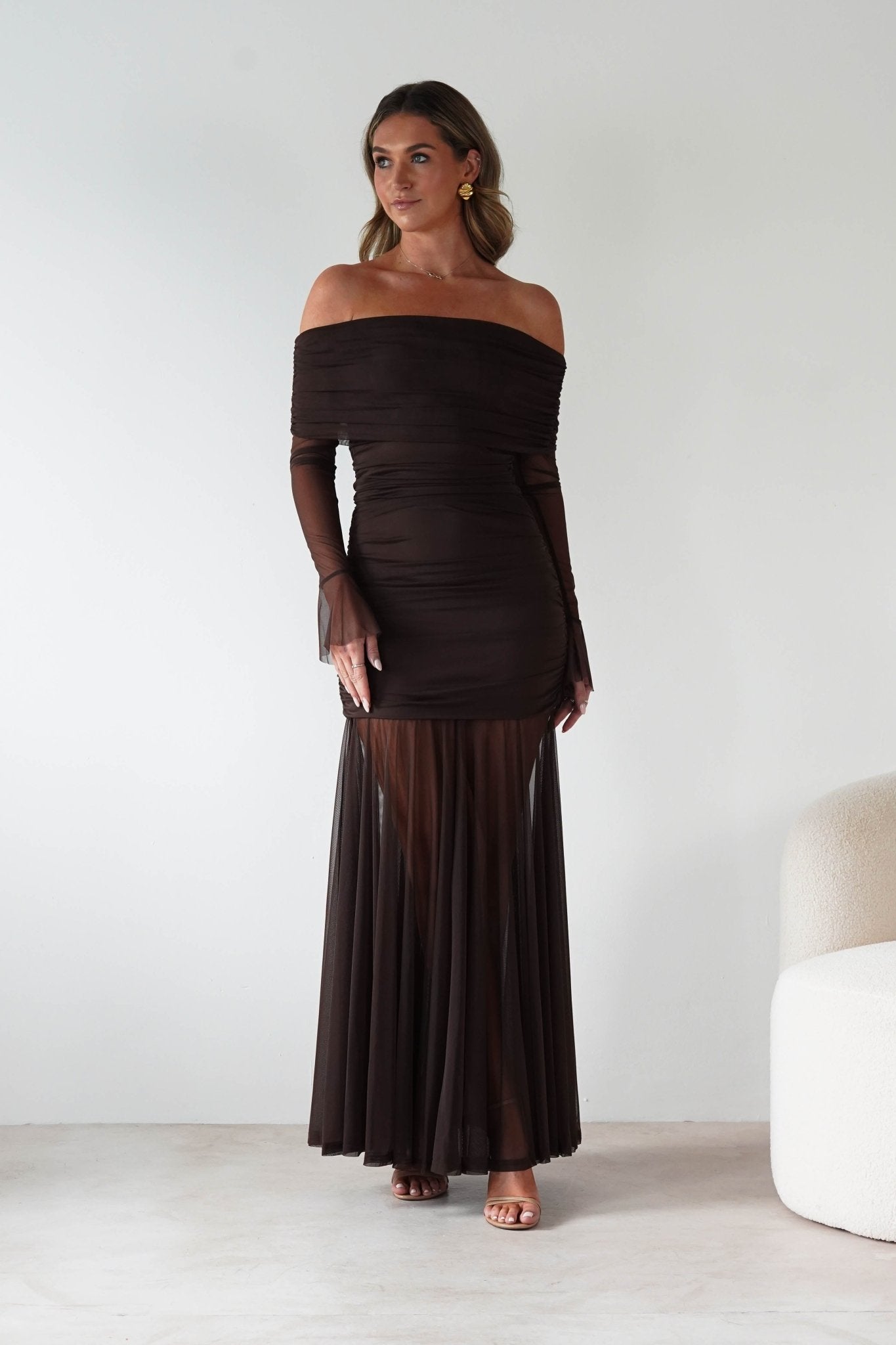 Dalton Mesh Maxi Dress Brown | Wedding Guest Dress | Maxi | Mesh | Oh Hello Clothing