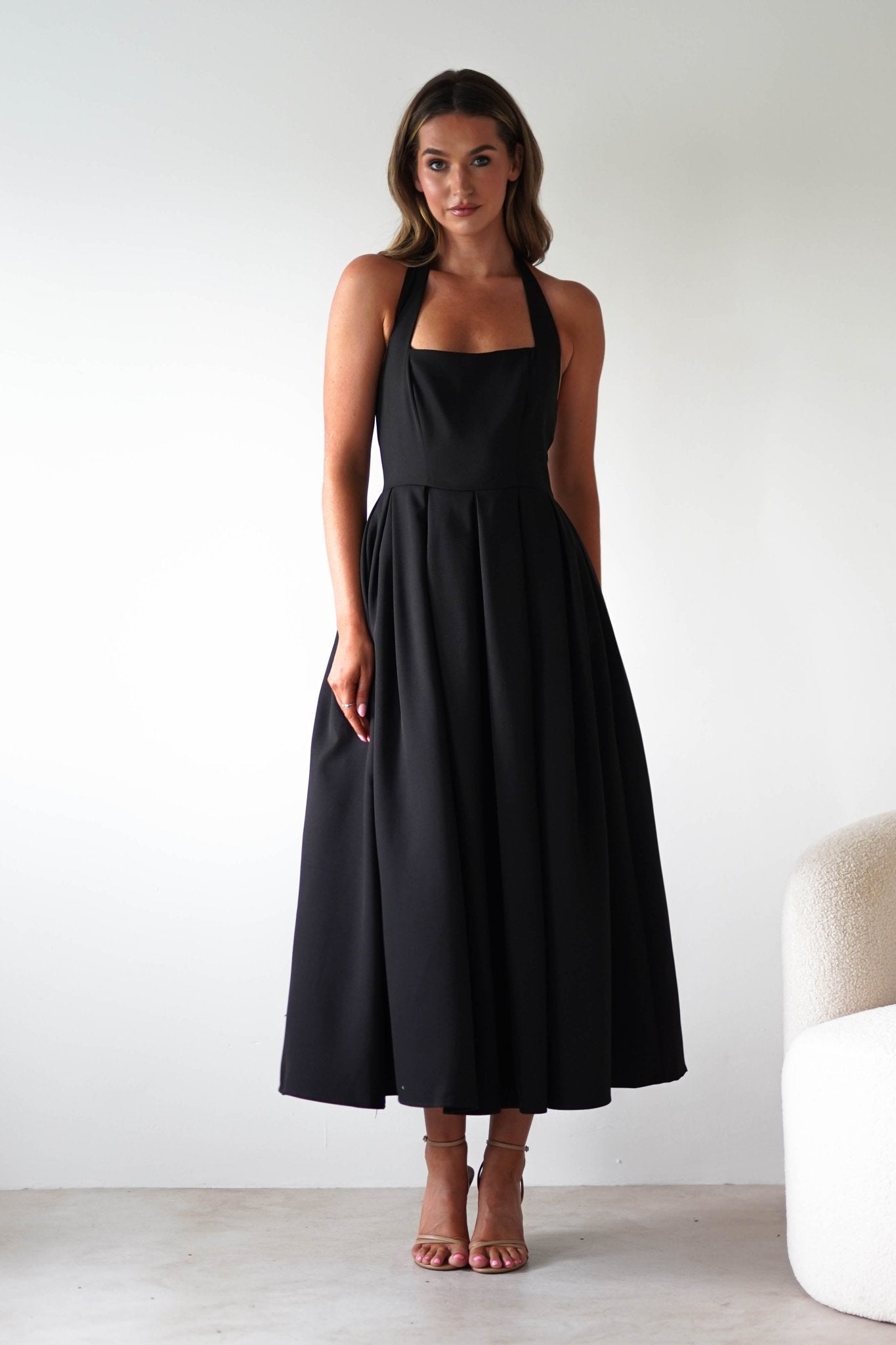 Daria Halter Neck Midi Dress Black | Wedding Guest Dress | Halter Neck | Midi | Oh Hello Clothing