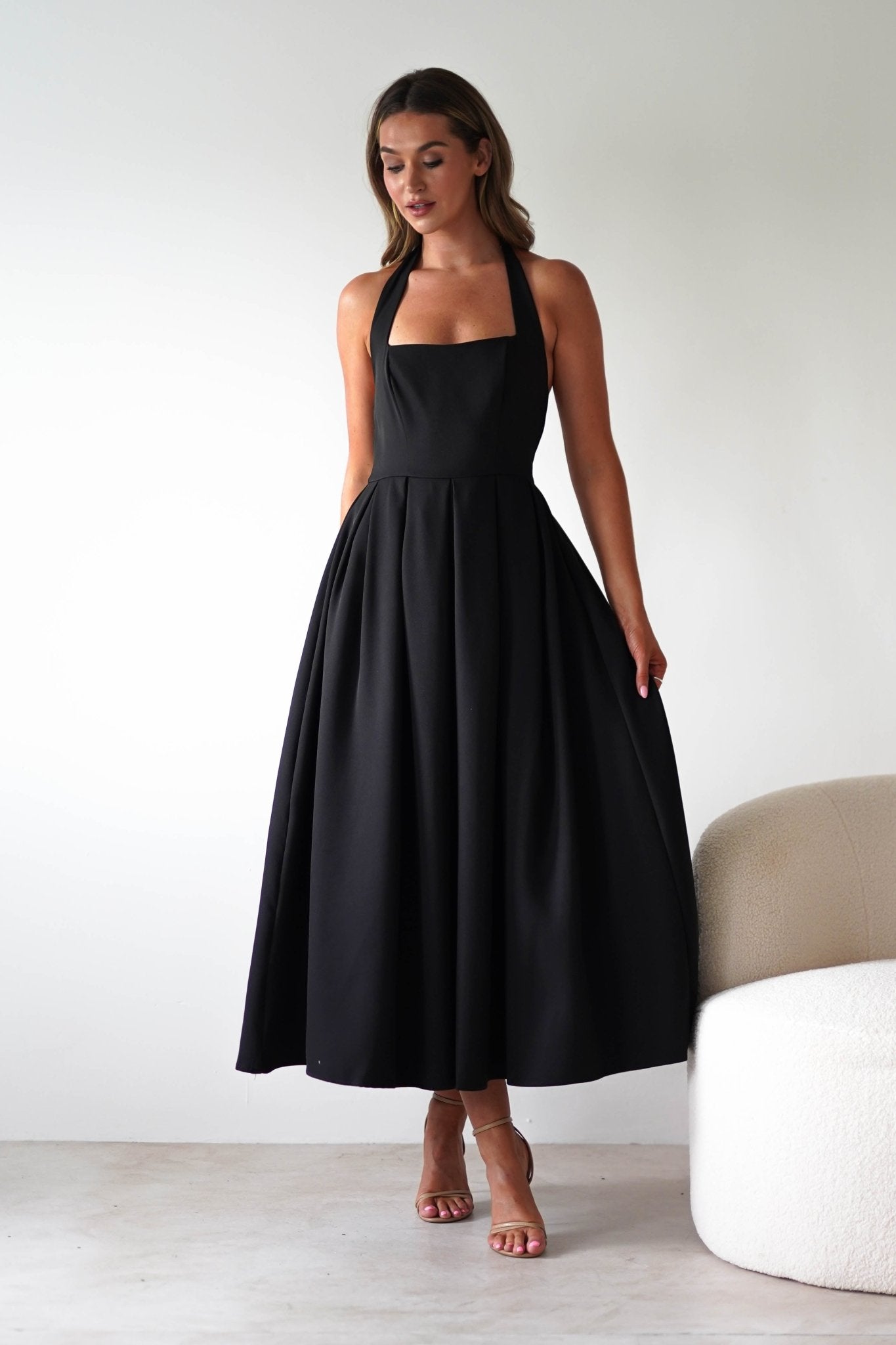 Daria Halter Neck Midi Dress Black | Wedding Guest Dress | Halter Neck | Midi | Oh Hello Clothing