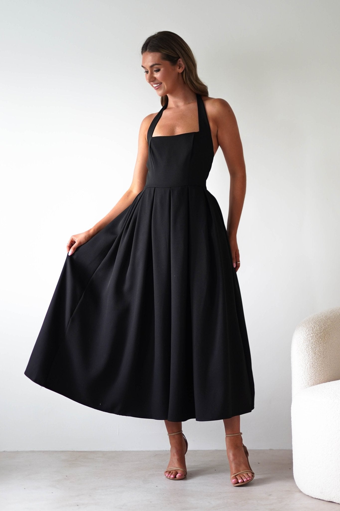 Daria Halter Neck Midi Dress Black | Wedding Guest Dress | Halter Neck | Midi | Oh Hello Clothing