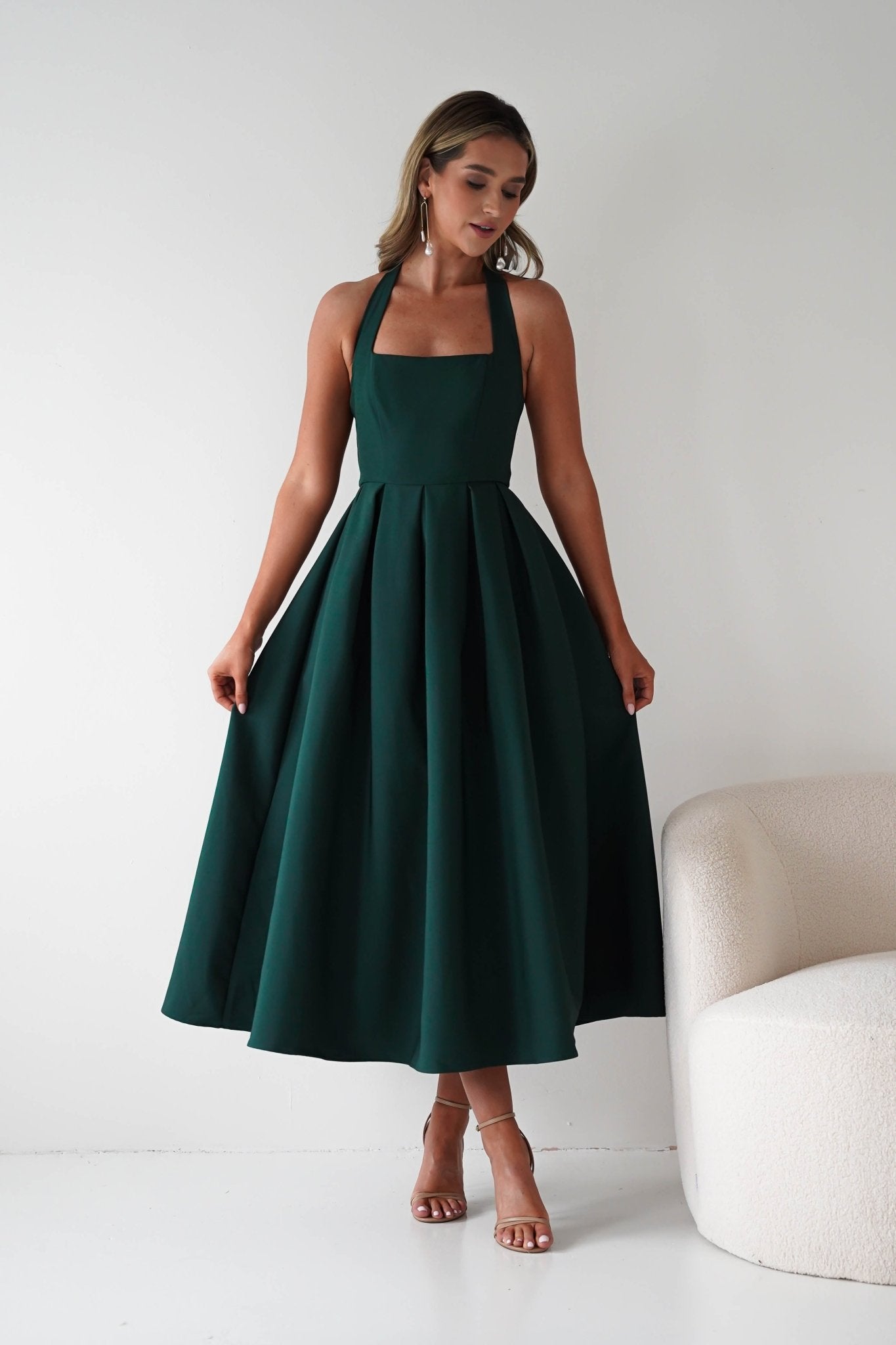 Daria Halter Neck Midi Dress | Forest Green| Wedding Guest Dress | Oh Hello Clothing