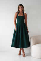Daria Halter Neck Midi Dress | Forest Green| Wedding Guest Dress | Oh Hello Clothing