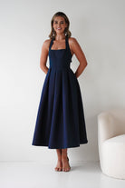 Daria Halter Neck Midi Dress | Navy| Wedding Guest Dress | Oh Hello Clothing