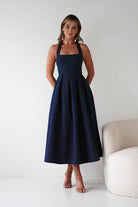 Daria Halter Neck Midi Dress | Navy| Wedding Guest Dress | Oh Hello Clothing