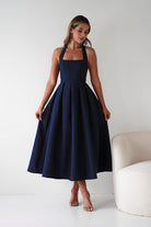 Daria Halter Neck Midi Dress | Navy| Wedding Guest Dress | Oh Hello Clothing