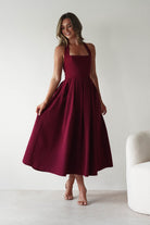 Daria Halter Neck Midi Dress Wine | Wedding Guest Dress | Halter Neck | Midi | Oh Hello Clothing