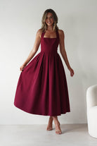 Daria Halter Neck Midi Dress Wine | Wedding Guest Dress | Halter Neck | Midi | Oh Hello Clothing