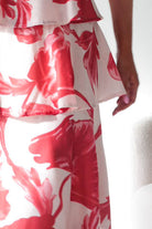 Oh Hello Clothing Women > Clothing > Dresses Denisa Floral Print Ruffle Maxi Dress | Red