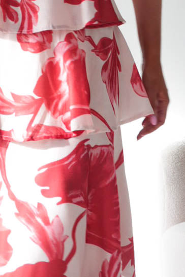 Oh Hello Clothing Women > Clothing > Dresses Denisa Floral Print Ruffle Maxi Dress | Red