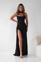 Diana Draped Strapless Rhinestone Gown | Black | Debs & Prom | Formal Gown | Oh Hello Clothing