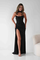 Diana Draped Strapless Rhinestone Gown | Black | Debs & Prom | Formal Gown | Oh Hello Clothing