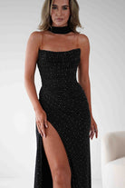 Diana Draped Strapless Rhinestone Gown | Black | Debs & Prom | Formal Gown | Oh Hello Clothing