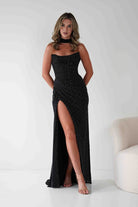 Diana Draped Strapless Rhinestone Gown | Black | Debs & Prom | Formal Gown | Oh Hello Clothing
