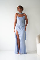 Oh Hello Clothing Dresses > Prom Dresses Diana Draped Strapless Rhinestone Gown | Blue