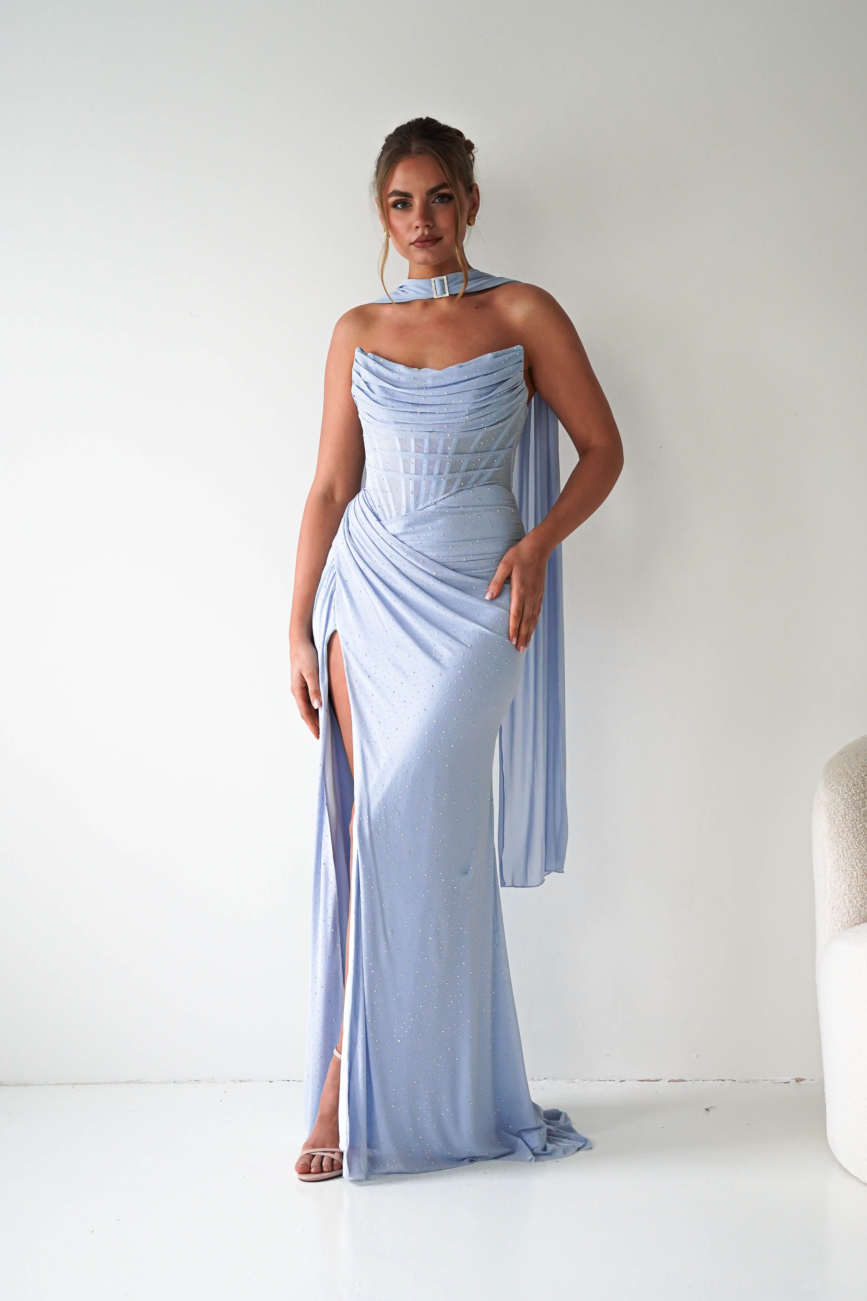 Oh Hello Clothing Dresses > Prom Dresses Diana Draped Strapless Rhinestone Gown | Blue