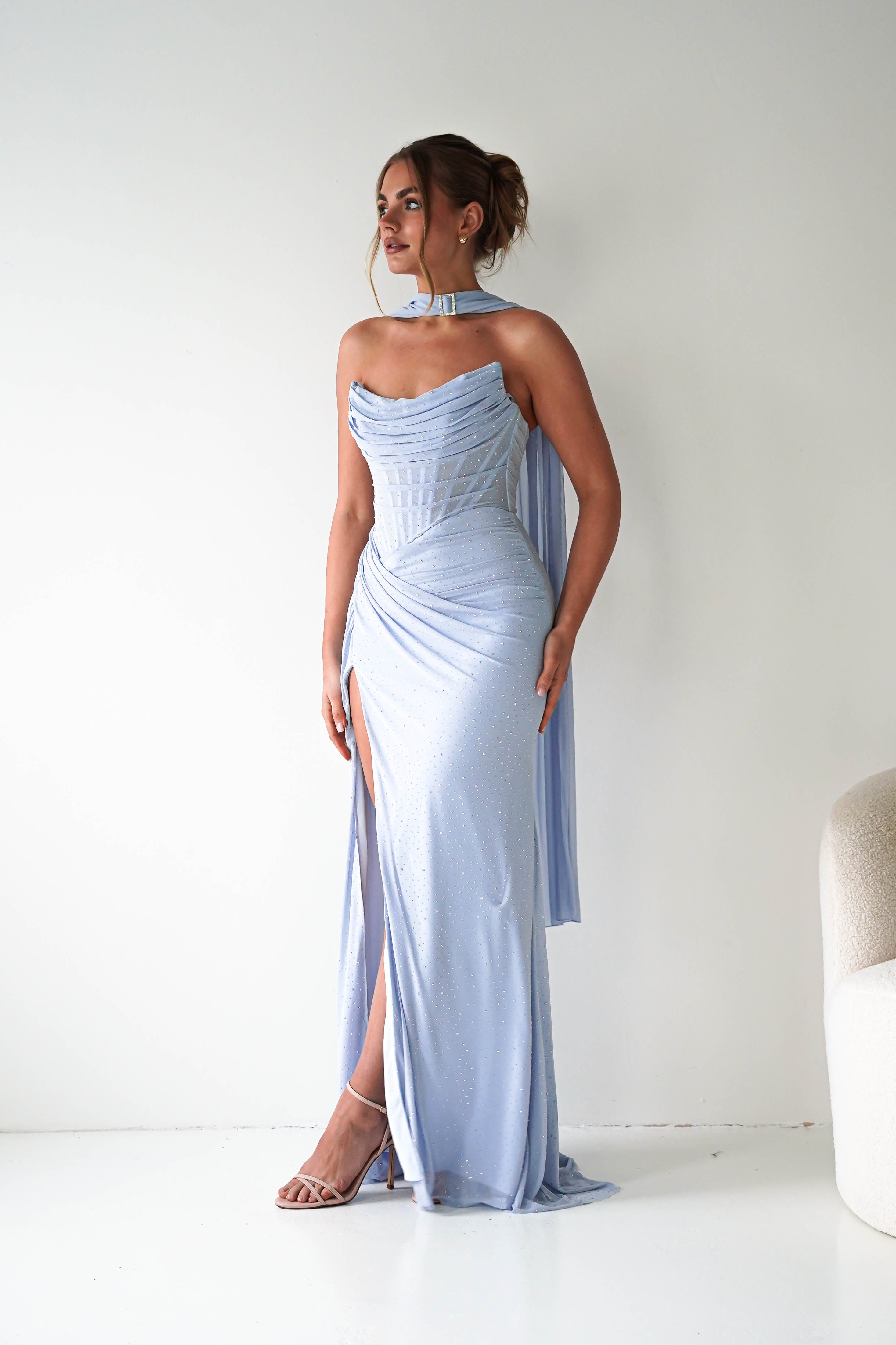Oh Hello Clothing Dresses > Prom Dresses Diana Draped Strapless Rhinestone Gown | Blue