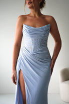 Oh Hello Clothing Dresses > Prom Dresses Diana Draped Strapless Rhinestone Gown | Blue