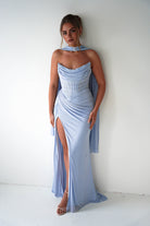 Oh Hello Clothing Dresses > Prom Dresses Diana Draped Strapless Rhinestone Gown | Blue