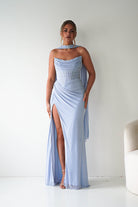 Oh Hello Clothing Dresses > Prom Dresses Diana Draped Strapless Rhinestone Gown | Blue
