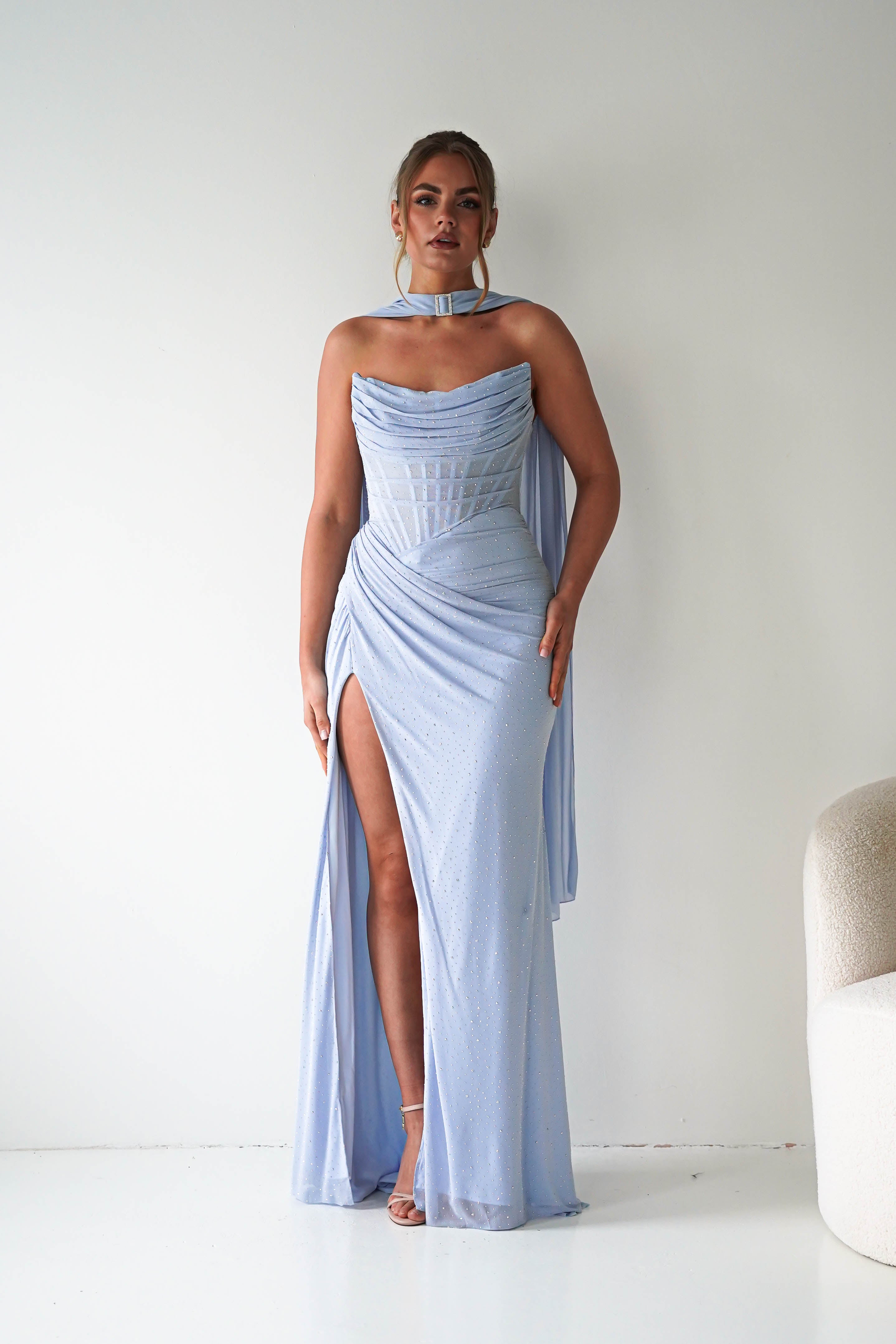 Oh Hello Clothing Dresses > Prom Dresses Diana Draped Strapless Rhinestone Gown | Blue