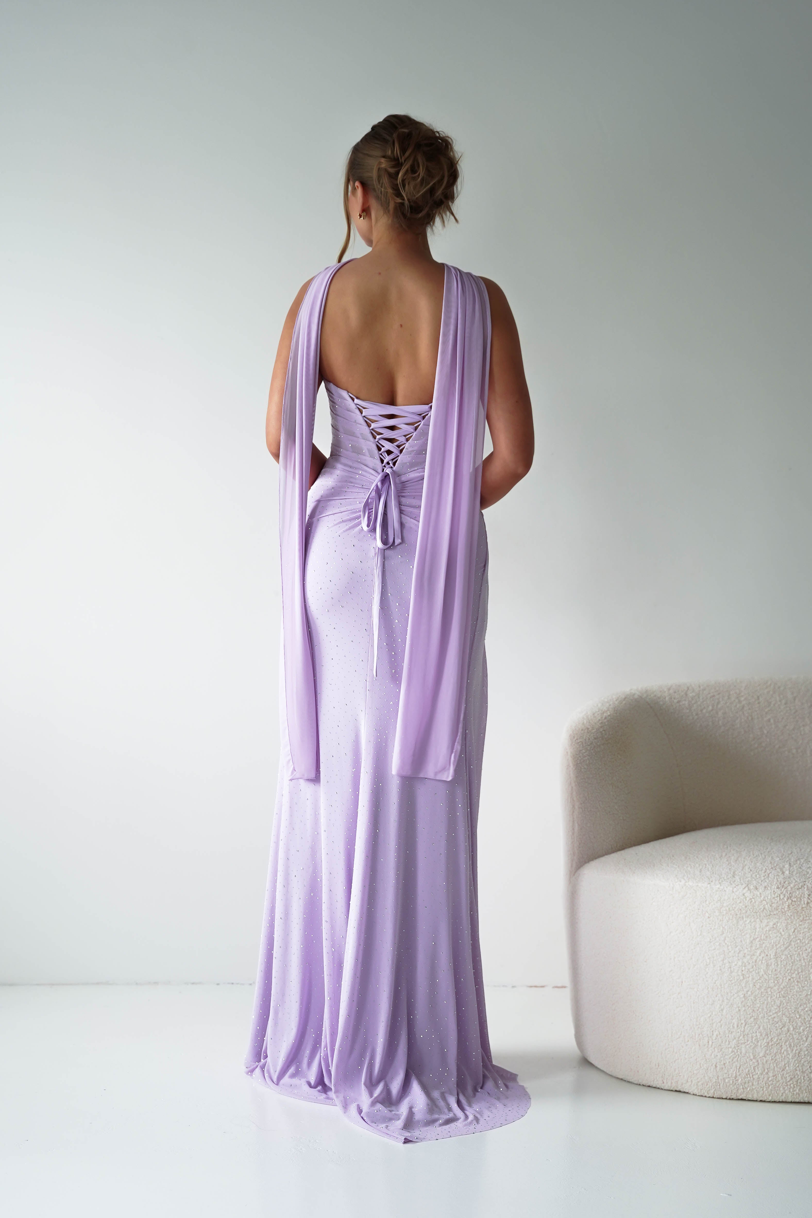 Oh Hello Clothing Dresses > Prom Dresses Diana Draped Strapless Rhinestone Gown | Lavender