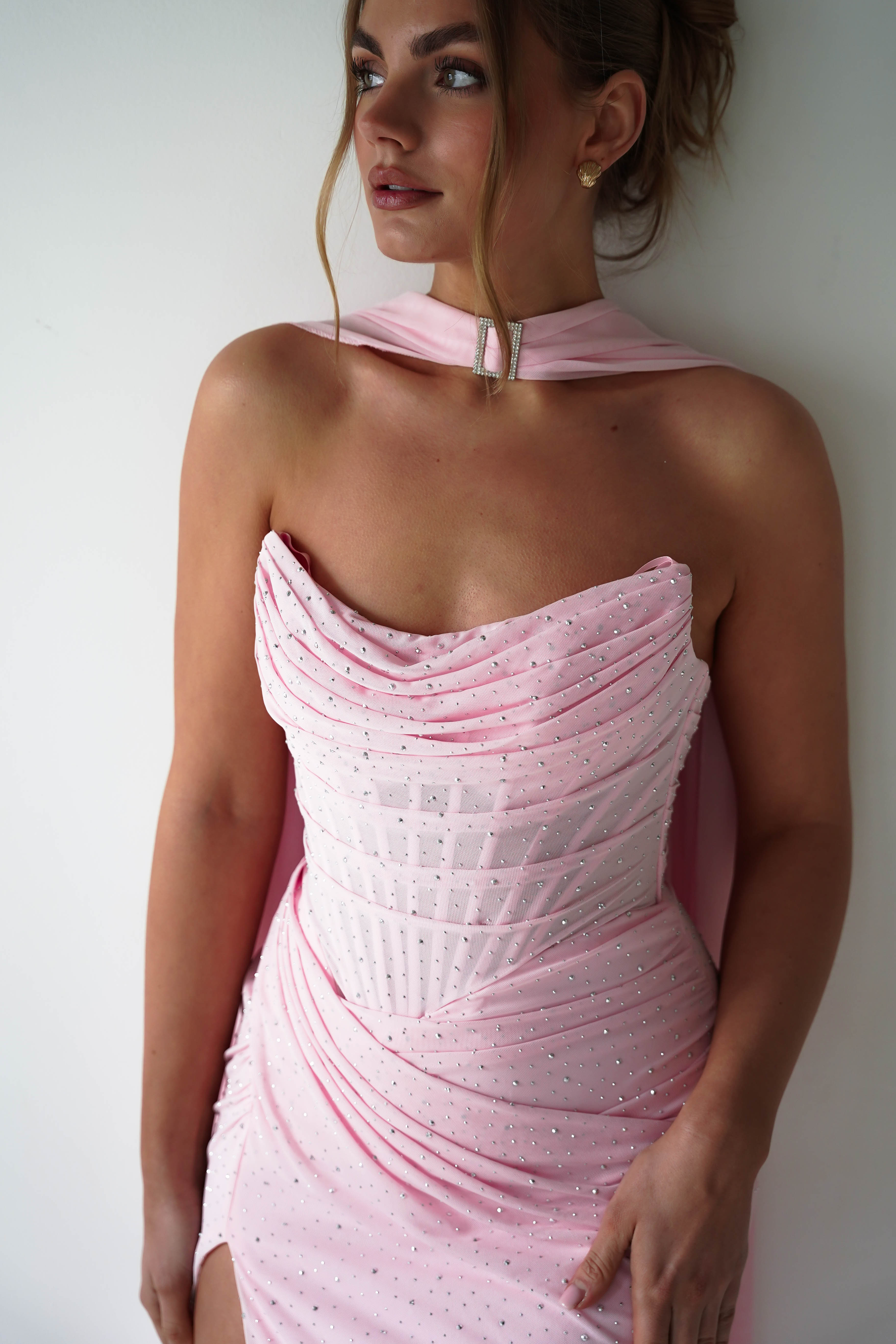 Oh Hello Clothing Dresses > Prom Dresses Diana Draped Strapless Rhinestone Gown | Pink