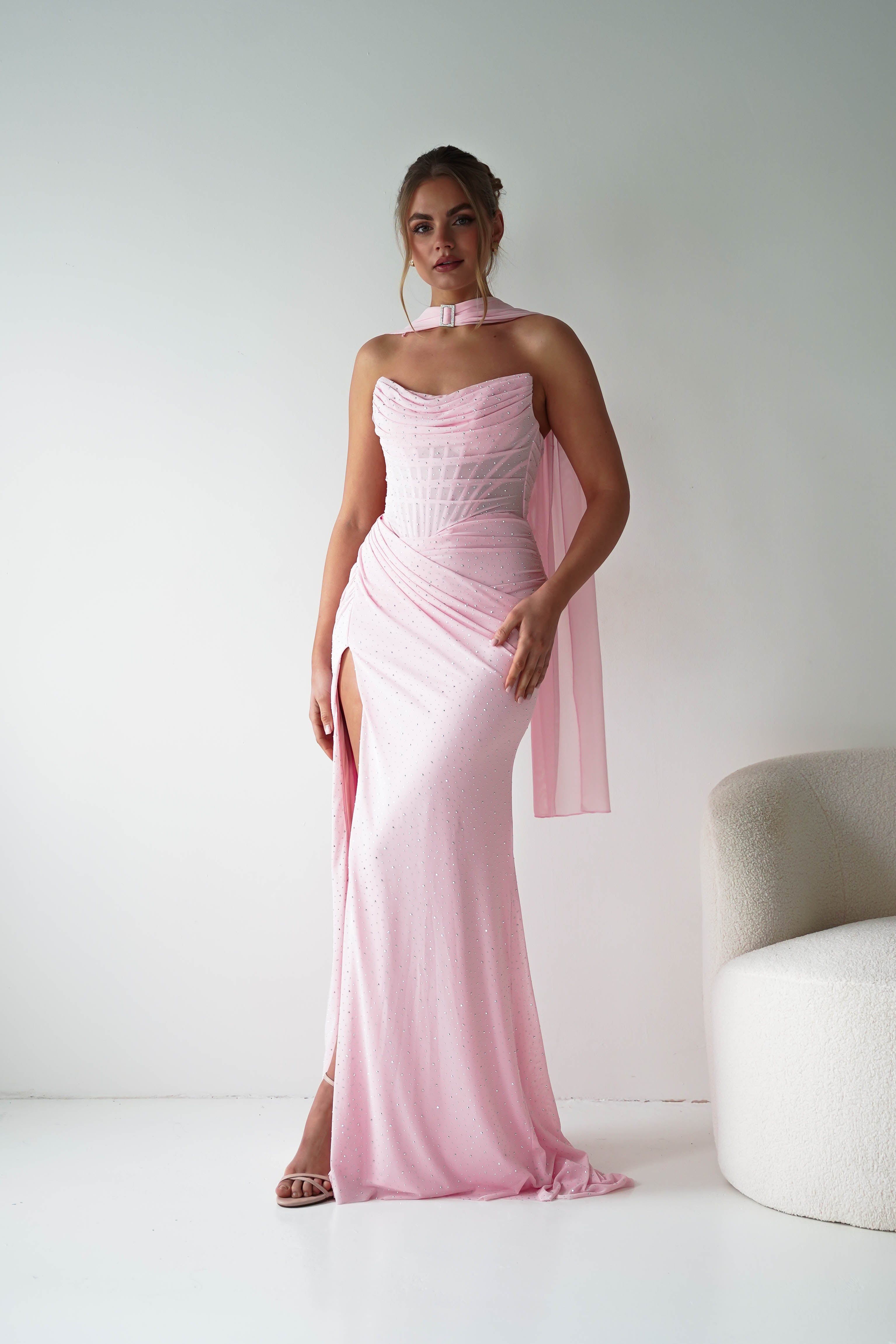 Oh Hello Clothing Dresses > Prom Dresses Diana Draped Strapless Rhinestone Gown | Pink