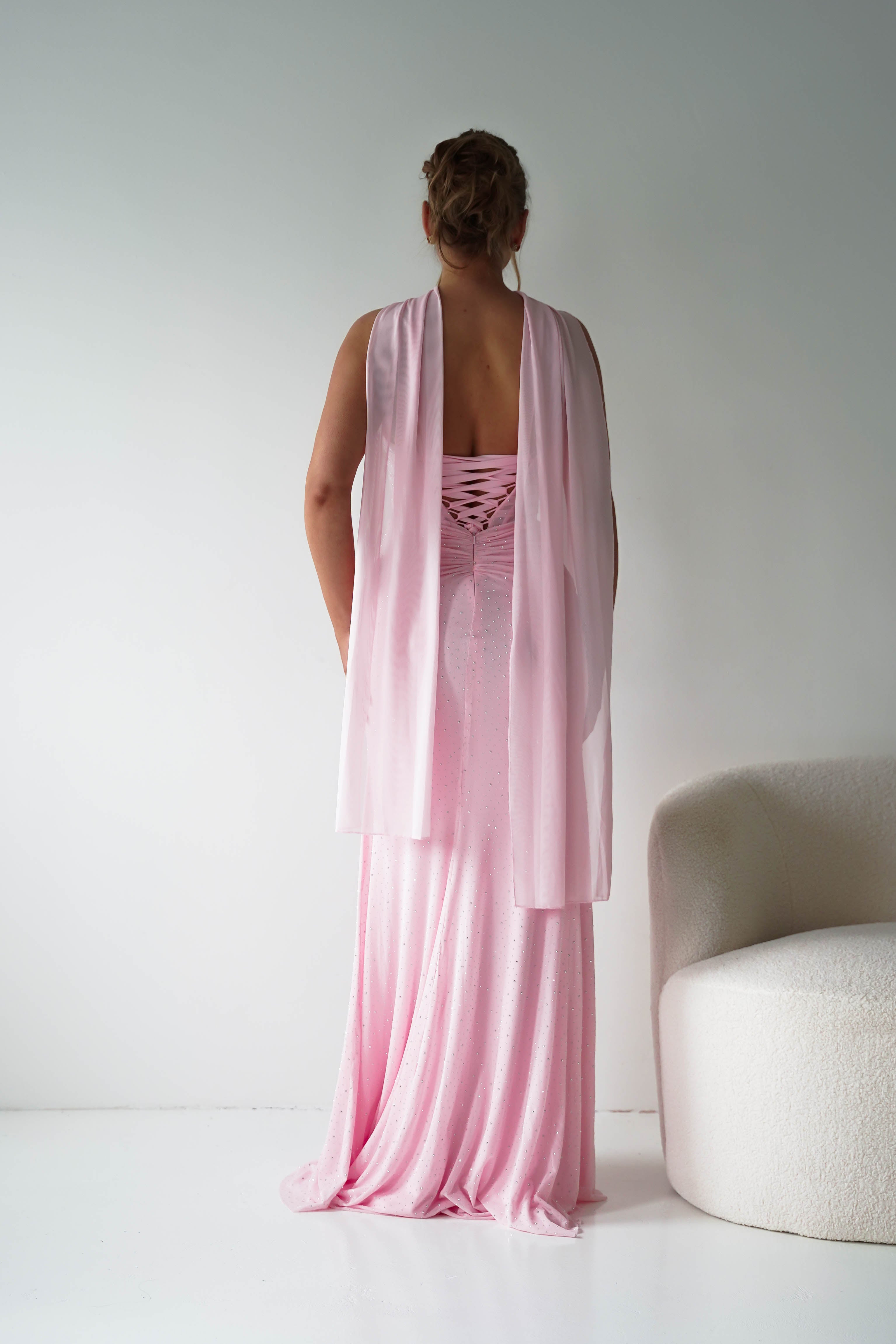 Oh Hello Clothing Dresses > Prom Dresses Diana Draped Strapless Rhinestone Gown | Pink