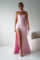 Oh Hello Clothing Dresses > Prom Dresses Diana Draped Strapless Rhinestone Gown | Pink