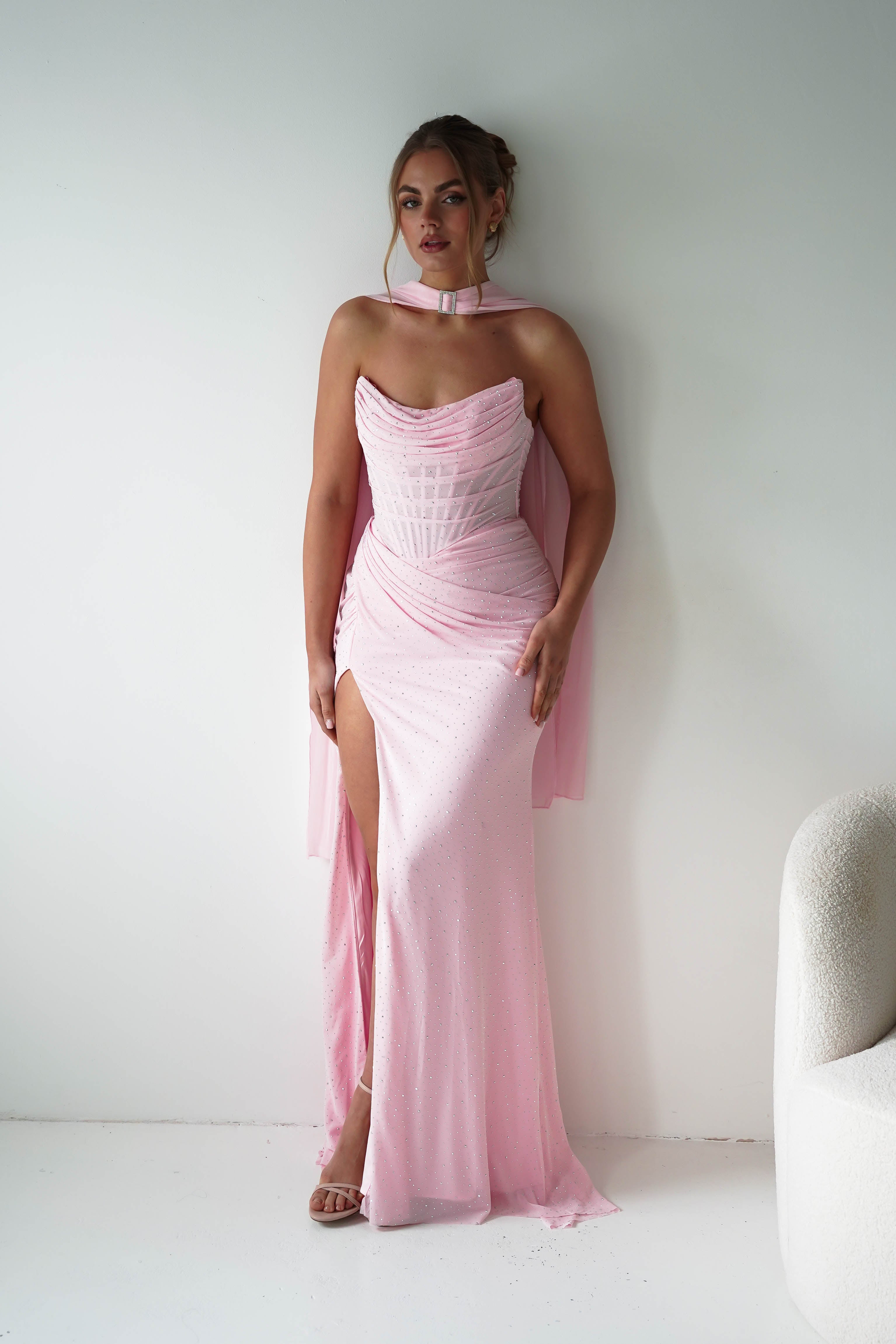 Oh Hello Clothing Dresses > Prom Dresses Diana Draped Strapless Rhinestone Gown | Pink