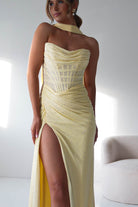Oh Hello Clothing Dresses > Prom Dresses Diana Draped Strapless Rhinestone Gown | Yellow