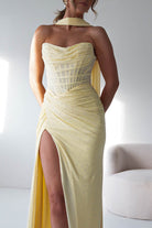 Oh Hello Clothing Dresses > Prom Dresses Diana Draped Strapless Rhinestone Gown | Yellow
