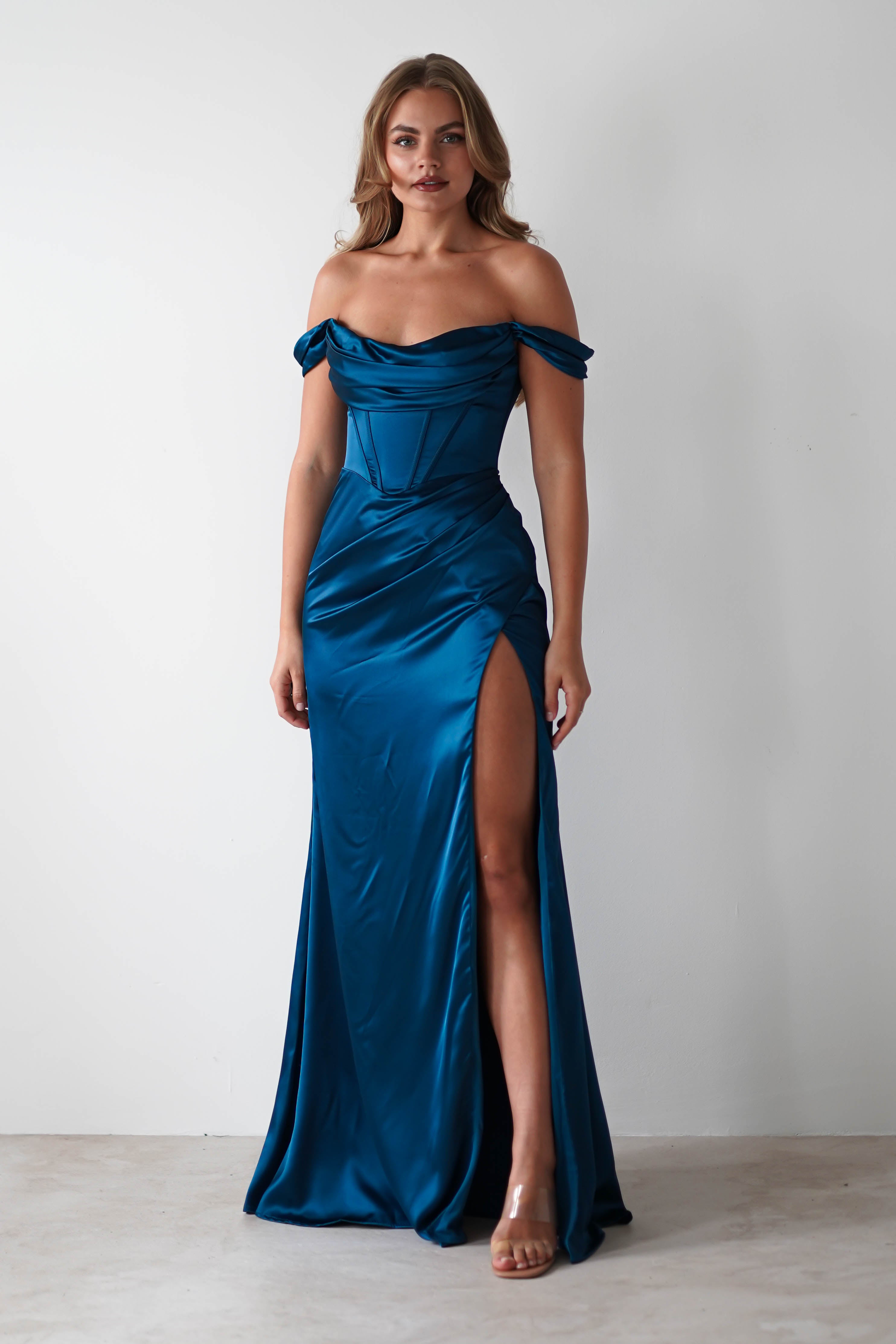 Dionne Soft Coset Maxi Gown | French Navy | Debs & Prom | Formal Gown | Oh Hello Clothing